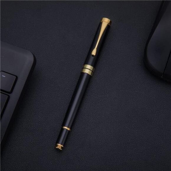 Ballpoint Pens,Stunning Black Chrome MetalPen with Golden Trim,Ball Pen Gift Set - Picture 3 of 7